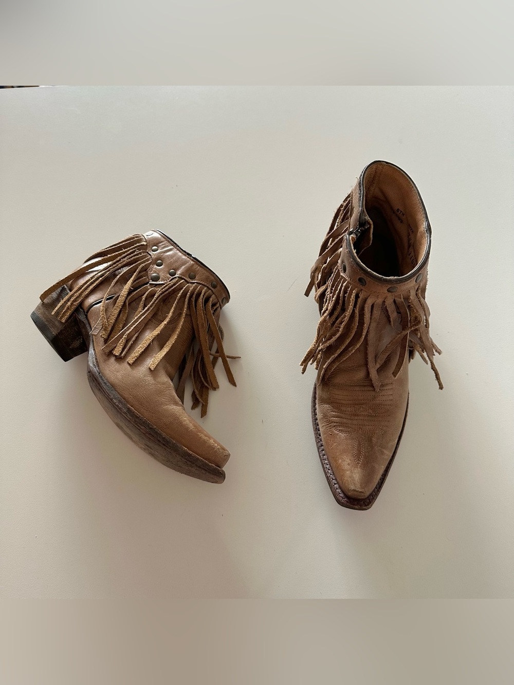 Corral Boots Ankle Tan Fringe Leather 7.5 Snip Toe Boho Western Cowboy